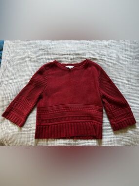 Detailed 3/4th Sleeve Knit Sweater in Burgundy